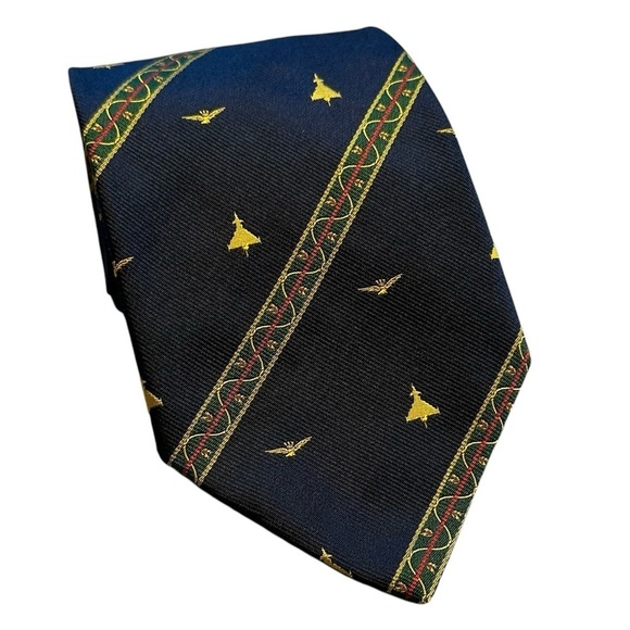 Aeronáutica Militare Repp Tie Novelty Jets Silk Made in Italy Navy 56” x 4” - Picture 1 of 11